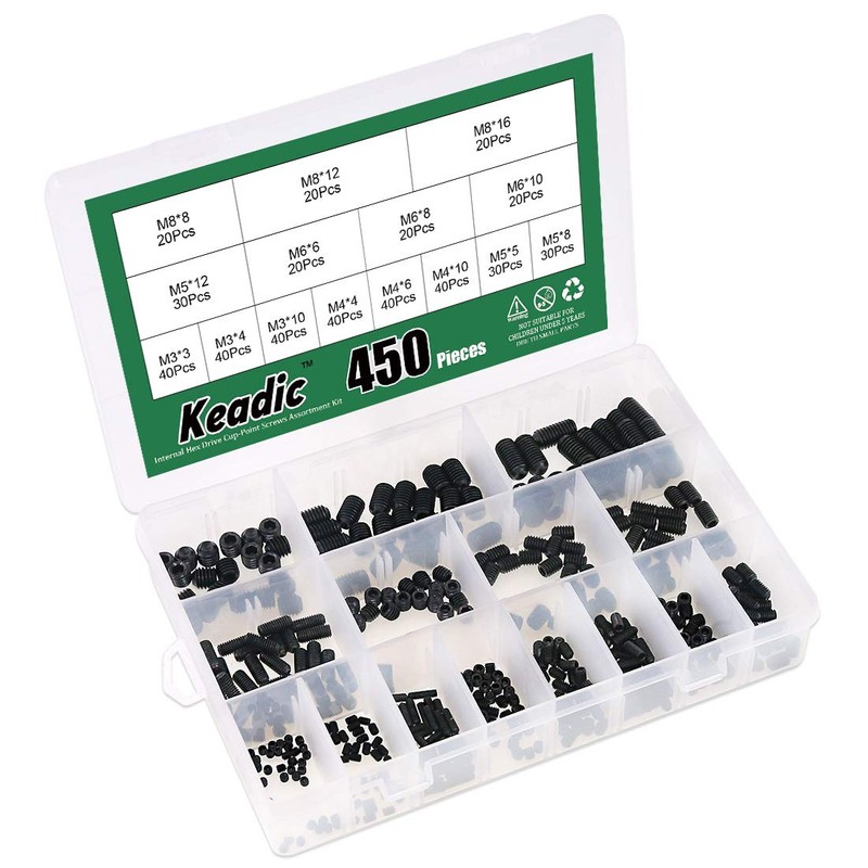 Keadic 450Pcs Internal Hex Drive Cup-Point Screw Assortment Kit -