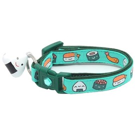 Sushi Cat Collar with Onigiri Bell | Adjustable Large Size or Kitten Collar | Safety Breakaway Collarr (Small(10lbs & Less), Aqua)