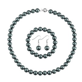 LUREME® Fashion Style Pearl Elastic Necklace Bracelet Dangle Earring Set(09000649), Zinc, Pearl