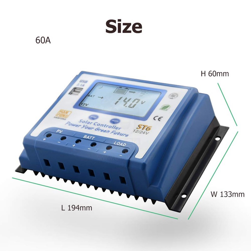60A Solar Charge Controller 12V/24V Automatic Voltage Recognition Solar Panel