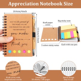 4 Pcs Thank You Appreciation Gift Inspirational Notebook Thank You Gifts Sticky Positive Spiral Notebook Journal with Note Notepad Motivational Bamboo Ballpoint Pen for Colleague Employee