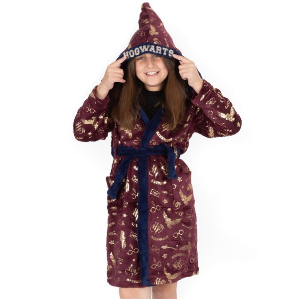 Harry Potter Dressing Gown For Girls & Boys | Kids Two Options Red Hogwarts OR Blue Hedwig Pyjama Robe | Magical Bathrobe With Wizard Hat Hood