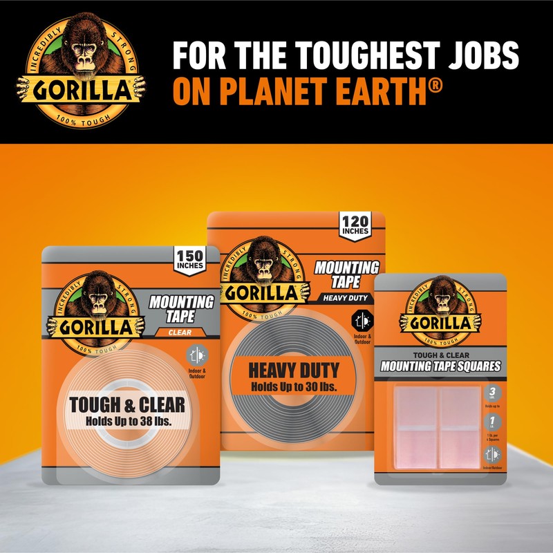 Gorilla Tough & Clear Double Sided Mounting Tape, Clear Tape,
