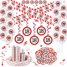 Decoration 18th Birthday Boy Girl, 18th Birthday Decoration Set with Barrier Tape, 18th Birthday Decoration, Balloons, Streamers, Confetti, Spiral Garland, Traffic Sign, Birthday Decoration, 18 Years