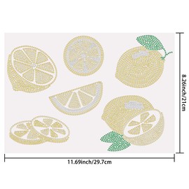 SUPERDANT 6 Style Lemon Iron on Rhinestones Transfer Slice of Lemon Crystal Heat Transfer Hot Fix Stickers Crystal Applique Patch for Clothing T-Shirt DIY Art Craft 21x29.7cm