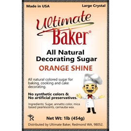 Ultimate Baker Orange Decorating Sugar - Kosher Certified Natural Large Crystal Decorating Sugar (1lb Bag Orange Shine Sugar)