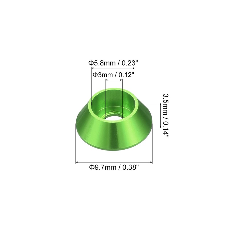 uxcell M3 Cone Cup Countersunk Washers, 20 Pcs Anodized Aluminum