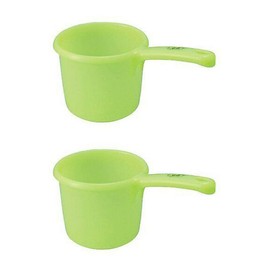 JapanBargain 3040x2, Japanese Plastic Water Ladles Bath Ladle Dipper Filipino Tabo Flat Bottom Bath Water Scoop, Made in Japan, Green, Set of 2