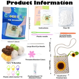 DanLingJewelry Misty Rose Colour Sunflower DIY Crochet Tote Bag Kit DIY Floral Crochet with Step-by-Step Tutorials Tote Bag Crochet Tools Supplies for DIY Knitting Supplies