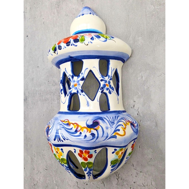 Generic Portuguese Pottery Hand Painted Alcobaça Ceramic Wall Lantern (Large)