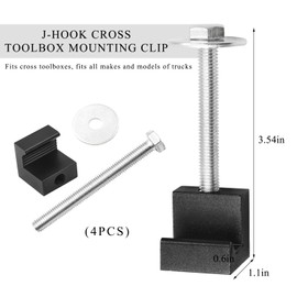 Gasedin 4 PCS Truck Tool Box Mounting Clamps, Aluminum Alloy J Hook Crossover Pickup Tool Box Tie Downs, J Shape Hook Heavy Duty Truck Bed Tool Box Mounting Kit, Car Accessories (Black)