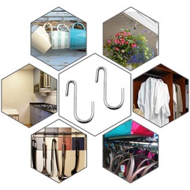 YourGift 24 Pack Heavy Duty S Hooks Silver S Shaped Hooks Hanging Hangers Hooks for Kitchen, Bathroom, Bedroom and Office(24 Pack/Silver/Small+Medium+Large)