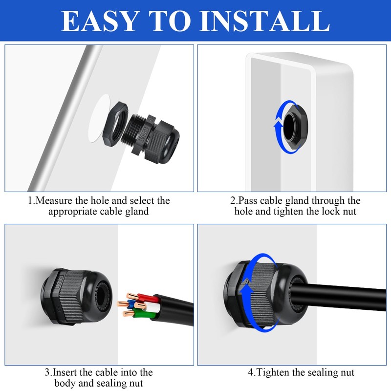 Supkiir 72Pcs Cable Glands, Waterproof Cable Connector, Nylon Plastic Waterproof