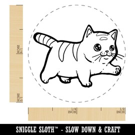 Cute Chubby Munchkin Cat Walking with Conviction Self-Inking Rubber Stamp for Stamping Crafting Planners - 1/2 Inch Mini - Pink Ink