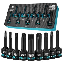 LIBRATON Impact Torx Bit Socket Set, 1/2" Drive, S2 Steel, 9PCS Impact Star Bit Socket Set (T30-T80), High Impact Torx Sockets, Bit Socket Set, XPE Storage, Professional Mechanic and Automotive Repair