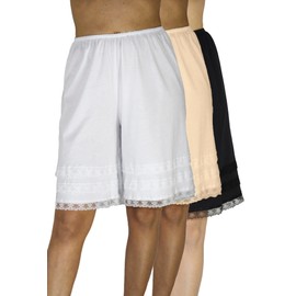 Underworks Cotton Knit Snip-A-Length Pettipants Culotte Slip Bloomers Split Skirt 3-Pack X-Large-White-Beige-Black