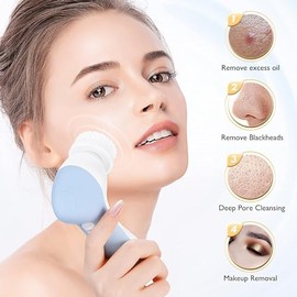 COSLUS Facial Cleansing Brush Silicone Face Scrubber: 2 in1 FBS-D Electric Exfoliating Massage Device Waterproof Deep Cleaning Exfoliation Rotating Sp