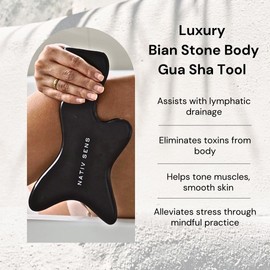 NATIV SENS Bian Stone Body Gua Sha, Large Face Sculpting & Lymphatic Drainage Tool, Anti-Cellulite - Stretchmark Eraser, Luxury Anti-aging Facial Scrapping Massage Stone, Guasha Tool for Women & Men and Hair Loss Treatment too!