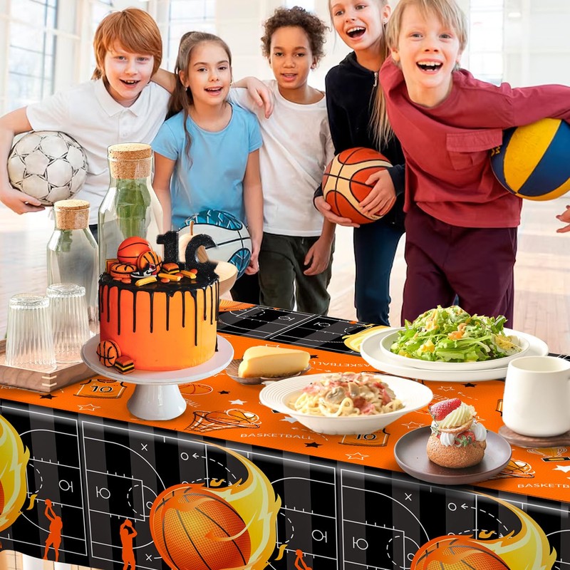 Basketball Tablecloth 3pcs, 54'' x 108'' Basketball Party Table Cover