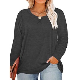 ROSRISS Womens Plus Size Shirts Long Sleeve Casual Loose Round Neck High Low Tunic Tops Dark Grey 26W