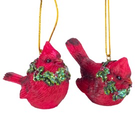 Raz 2.5" Cardinal with Wreath Ornament Set of 2
