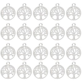 PLABBDPL 20 x Tree of Life Pendants, Antique Silver, Metal, 20 x 24 mm Chain Pendants, Ideal for Gifts for Communion, Christening and Wedding, Perfect Decoration for Tree Decorations