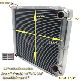 Double Pass 22-3/8 Inch Width Universal All Aluminum Racing Radiator 1 1/2" Inlet