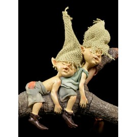Pixie Goblin Figures Sleeping on Branch, Gnome Dwarfs