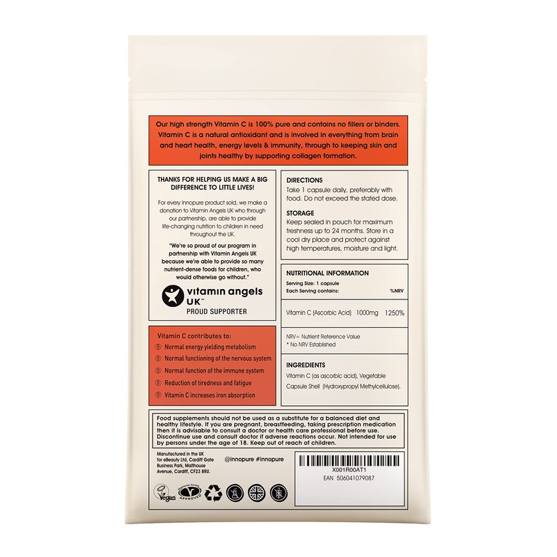 Pure Vitamin C Capsules 1000mg (No Fillers or Binders) Premium