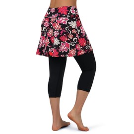 ANIVIVO Women Yoga Legging Skirts with Pockets,Tight Skirted Pants for Tennnis Clothing Skorts(Red Printed,2XL)