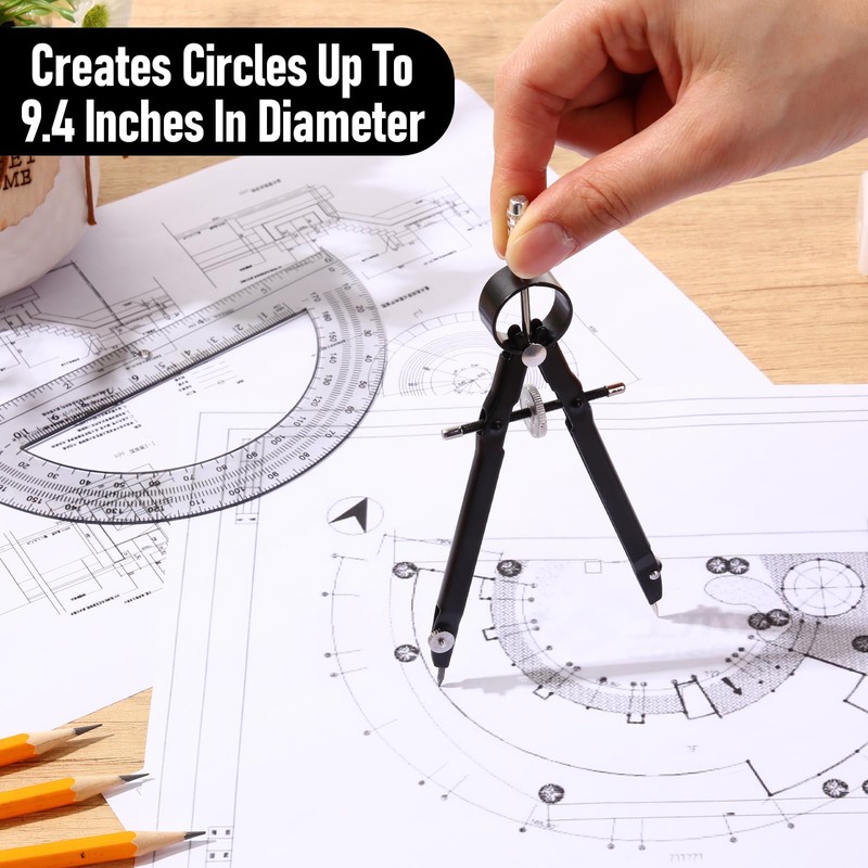 EBOOT Student Geometry Math Set, Metal Drawing Compass and 6