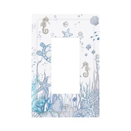 Ocean Nautical Sea Turtle Light Switch Cover Decorative 1 Gang Single Rocker Coral Starfish Seahorse Wall Plates Electrical Outlet Faceplate for Kids Nursery Bedroom Bathroom
