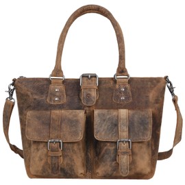 ANTONIO VALERIA Beck Brown Hunter Leather Top Handle Handbag for Women