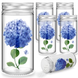 Uiifan 6 Pcs Hand Painted Salt Pepper Shakers Set Blue Hydrangeas Salt Glass Pepper Shakers Hand Painted Clear Christmas Gifts for Women Kitchen Wedding Home Decor