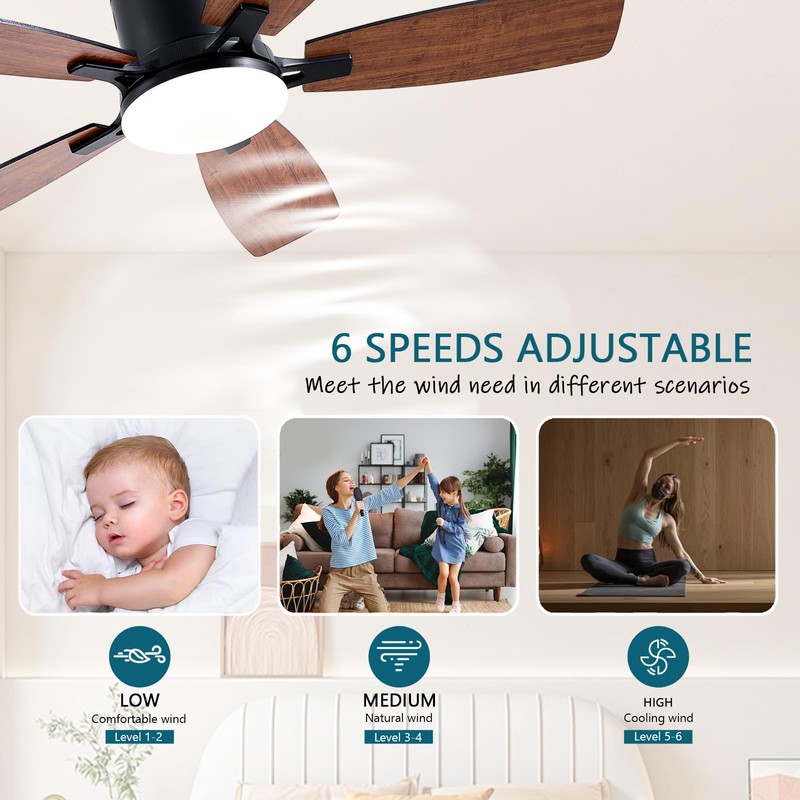 Ayaoty Ceiling Fans with Lights, 42 inch Low Profile Ceiling