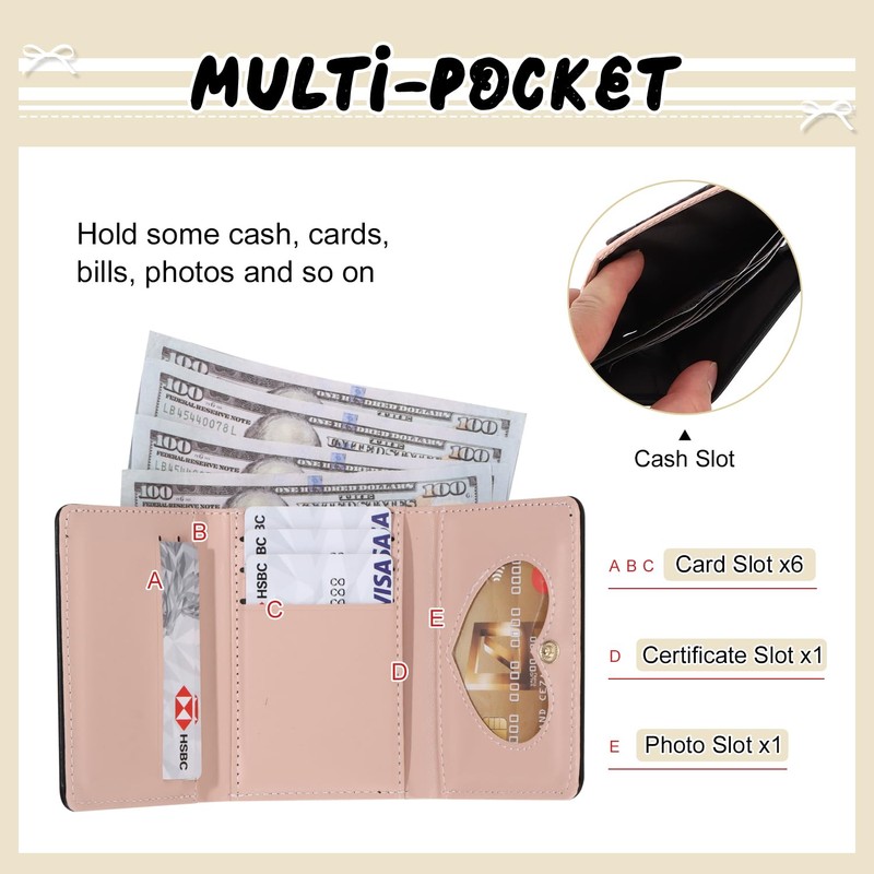 KUANG! Women Fashion Wallets Girls Cute Bow Small Wallet Aesthetic