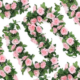 Luyue 2Pack-15ft Fake Rose Vine Garland Artificial Flower Vines Arch Floral Hanging Garlands Decoration Silk Roses for Home Wedding-Pink