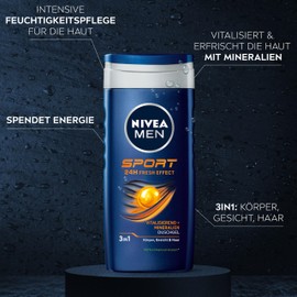 NIVEA MEN Sport Duschgel (250 ml), pH-hautfreundliche Pflegedusche mit vitalisierendem Duft, Männer Duschgel mit Mineralien für Körper, Gesicht und Haar