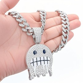 paupuri Hip - Hop Jewelry Men Style Iced Out Miami Mens Cuban Link Chain Gold Sliver Smiley Face Pendant Grimace Necklaces Chains For Men 18-20-24in with Unique Charms