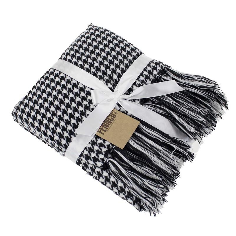 Fennco Styles Houndstooth Fringe Soft Throw Blanket - 50"x60"