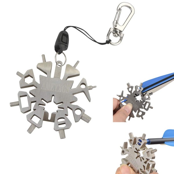 ZSHJG 21 in 1 Archery Snowflake Multifunction Tool Archery Arrow Repair Tool Key Multifunctional Key Wrench Portable Camping Multifunction Bottle Opener EDC Keychain