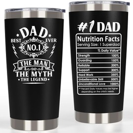 Breezy Valley Gifts for Dad Tumbler, Fathers Day Dad Gifts from Kids Daughter Son, Best Dad Ever Gifts - Fathers Day Tumbler Mug, 1 Dad Cup, Dad Nutrition Facts Travel Mug, 20oz