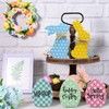 6Pcs Easter Bunny Decorations, Wooden Rabbit Egg Shaped Tabletop Centerpieces