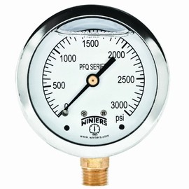 Winters 2-1/2" Dial Size, Liquid Filled Industrial Pressure Gauge, Brass Internals, 304 Stainless Steel Case, Single Scale 0-1,000 psi, 1.5% Acc, 1/4" NPT Bottom Mount, Glycerin Filled Pressure Gauge