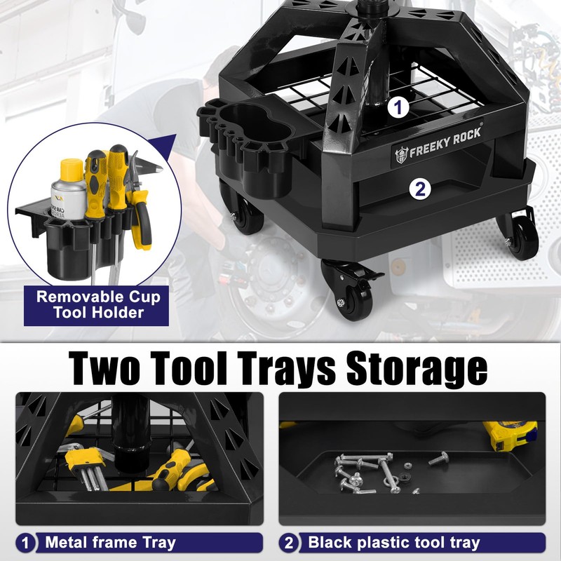 Rolling Shop Stool with Wheels, Heavy Duty Garage Work Mechanic