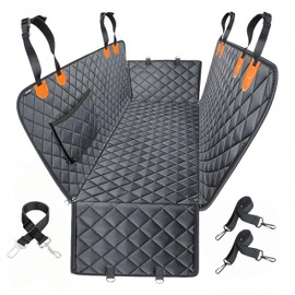 Dog Car Seat Cover for Back Seat,Heavy Duty Dog Hammock for Car with Side Flap,100% Waterproof Pet Backseat Cover, Anti-Scratch Nonslip Pet Seat Protector for Cars Trucks and SUV (Black with Orange)