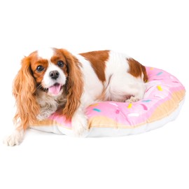 Longrich Donut Cat Bed & Dog Bed, 3D Realistic Donut Print Pets Bed with Non-Slip Bottom for Medium/Large Indoor Pets, Machine Washable, 24 inches, Pink Party Sprinkle