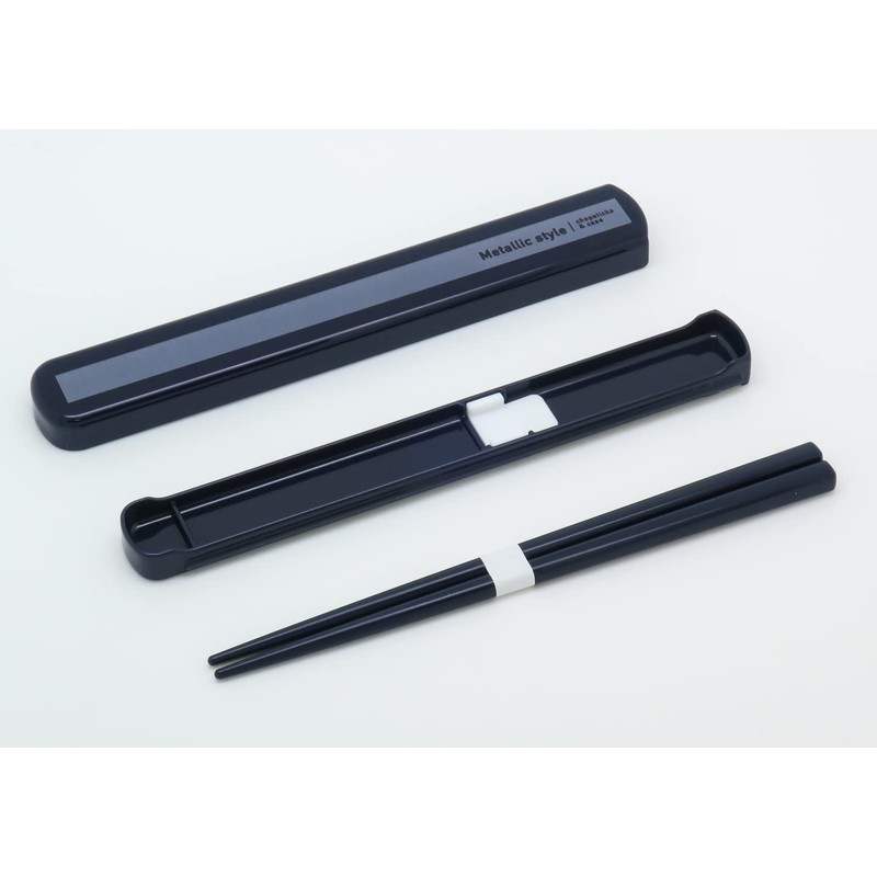 OSK HS-16 Pull Lid Chopsticks Case Set, Metallic Style, Navy