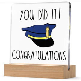 Police Academy Graduation Gifts for Friends, You Did It Officer Congratulations Gifts for Men Women, Police Promotion Plaque With Wooden Stand, Police Gifts for Women Graduates, New Officer Gifts