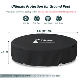Krismile Solar Stock Tank Pool Cover,Heavy Duty All-Weather Protection 8Ft Pool Cover for Above Ground Round Pools with Wire Rope & Winch to Fix